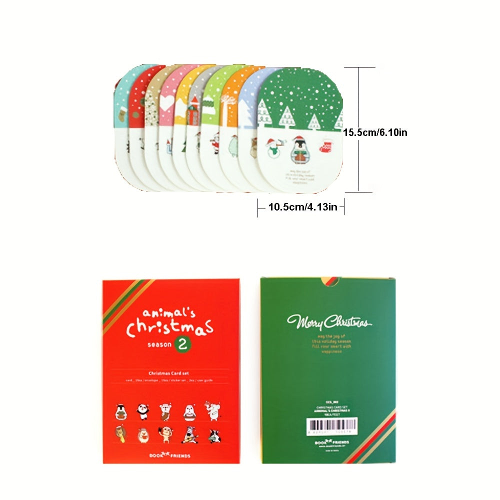 3D Christmas Greeting Card Set - 10 Cards, 2 Stickers, Envelopes Included