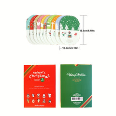 3D Christmas Greeting Card Set - 10 Cards, 2 Stickers, Envelopes Included
