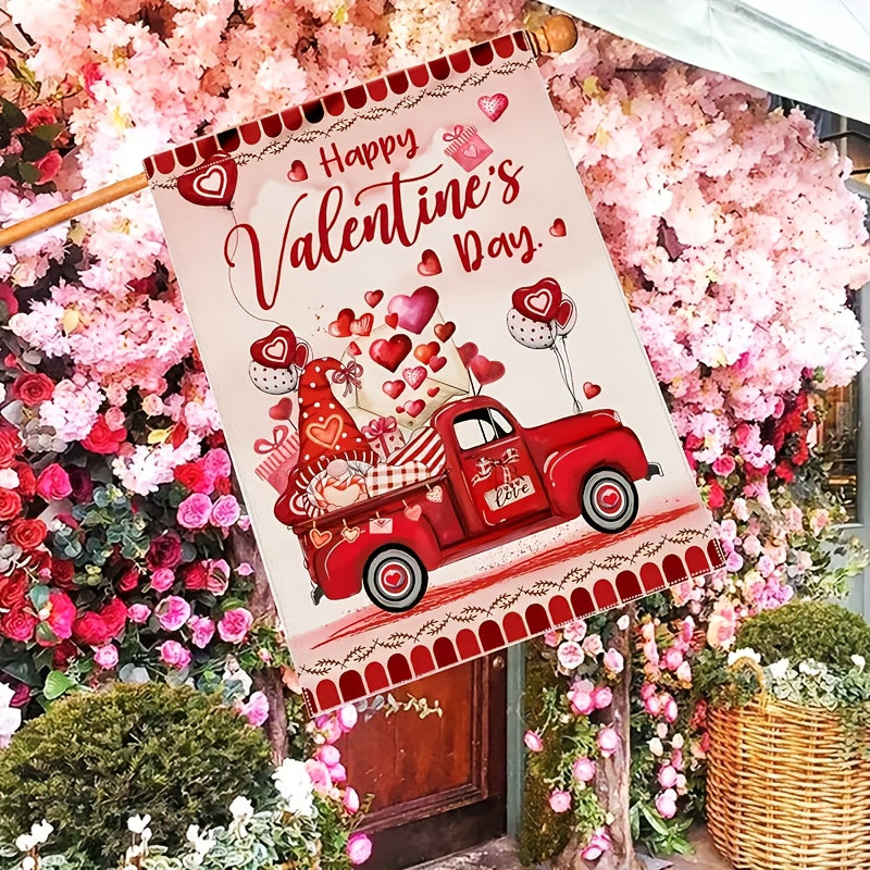 Valentines House Flag Red Truck Flag For Outside Decorative Holiday Banner