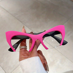 Clear Lens Cat Eye Glasses Men Women Semi Rimless Anti Light Stylish Eyewear