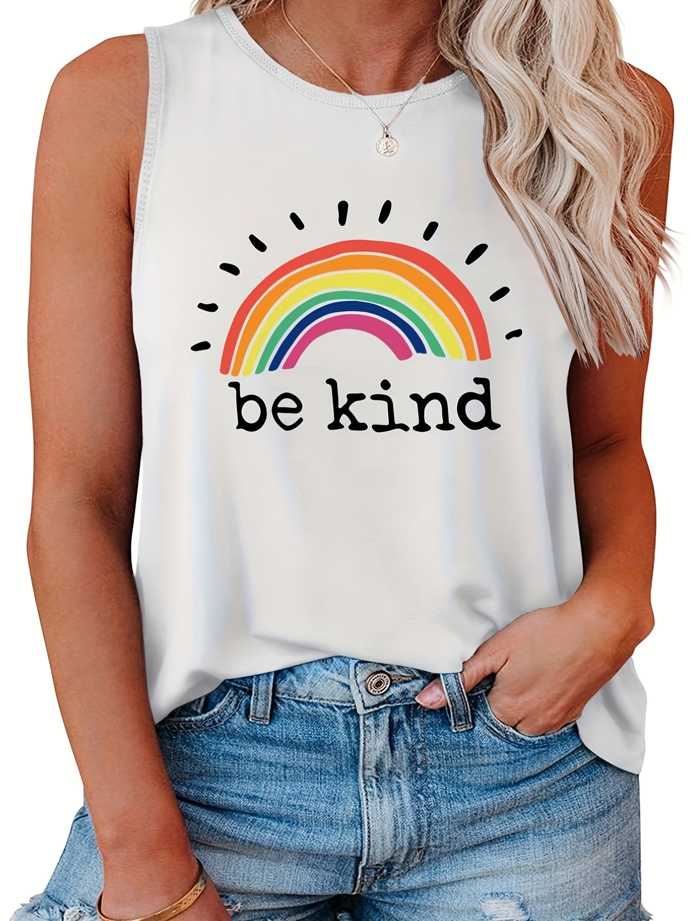  Women's Tank Top Slogan & Rainbow Print