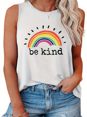  Women's Tank Top Slogan & Rainbow Print