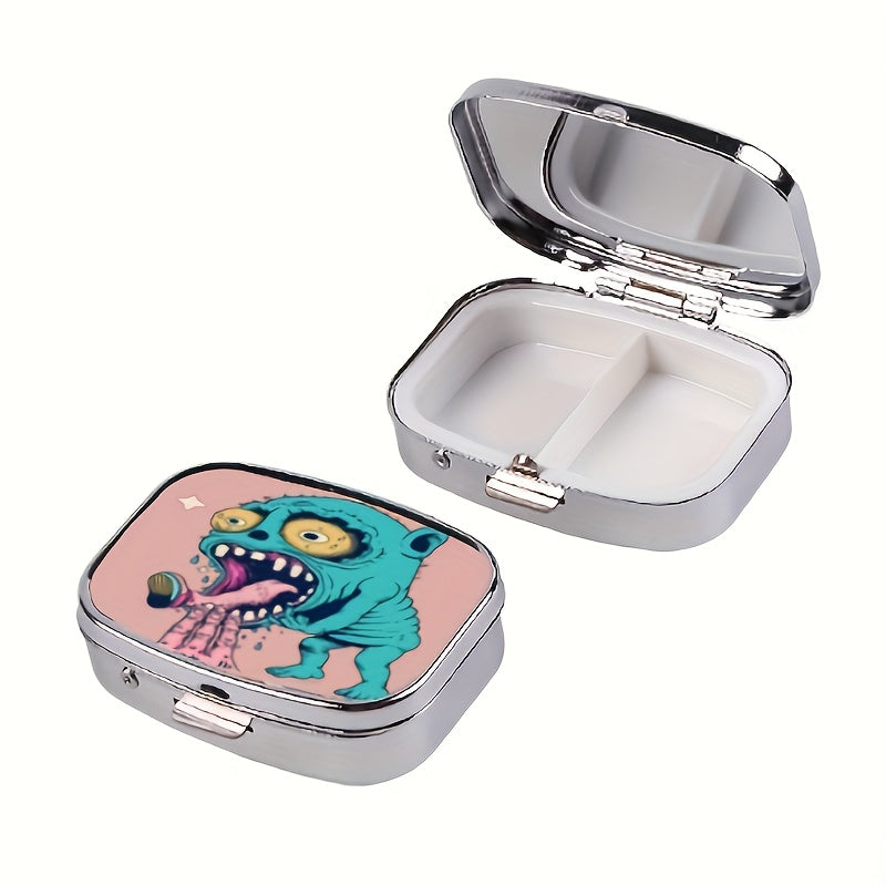 Cartoon Metal Medicine Box 2 Compartment Pill Organizer