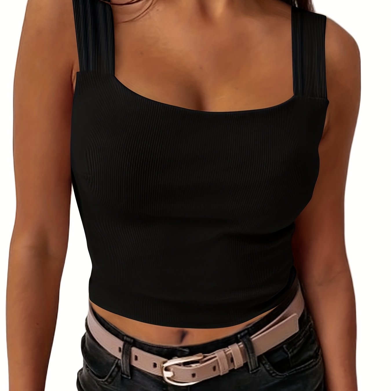 Solid Square Neck Tank Top Sleeveless Casual Spring Summer Women's Top