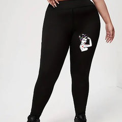  Casual Leggings Women's Plus Figure & Letter Print High Rise