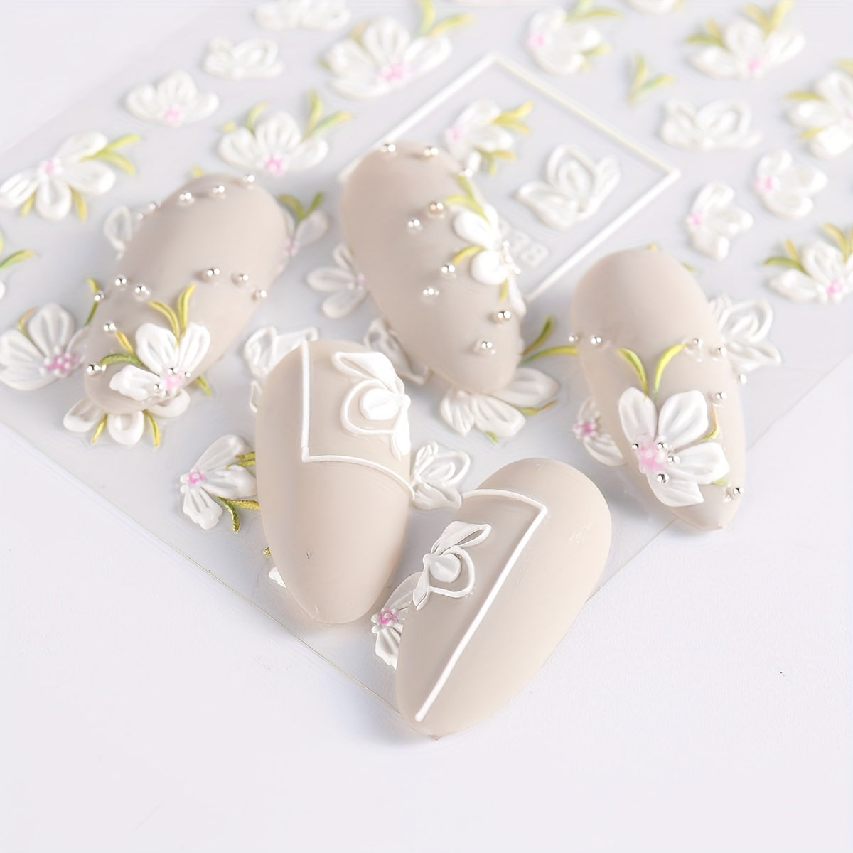 3D Embossed Floral Nail Stickers for Nail Art - Matte Finish