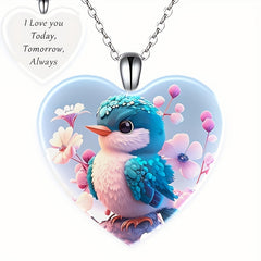 Bird Love Heart Crystal Pendant Necklace For Women Girls