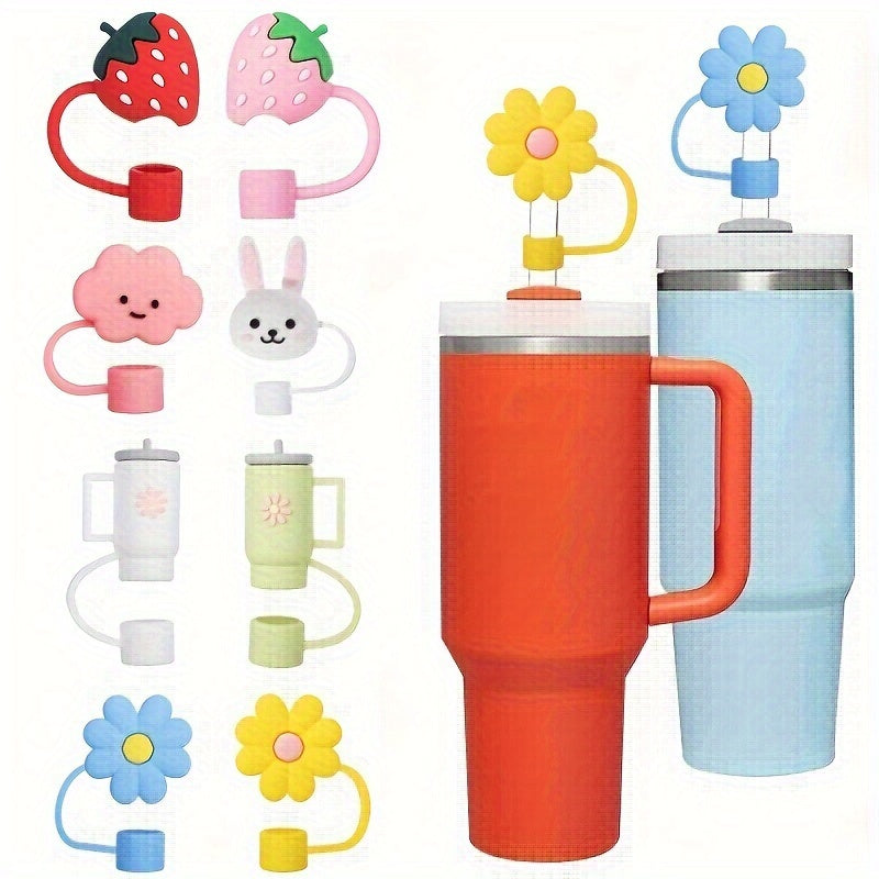 8pcs Cartoon Straw Tip Covers for 10mm Straw Cup Accessories