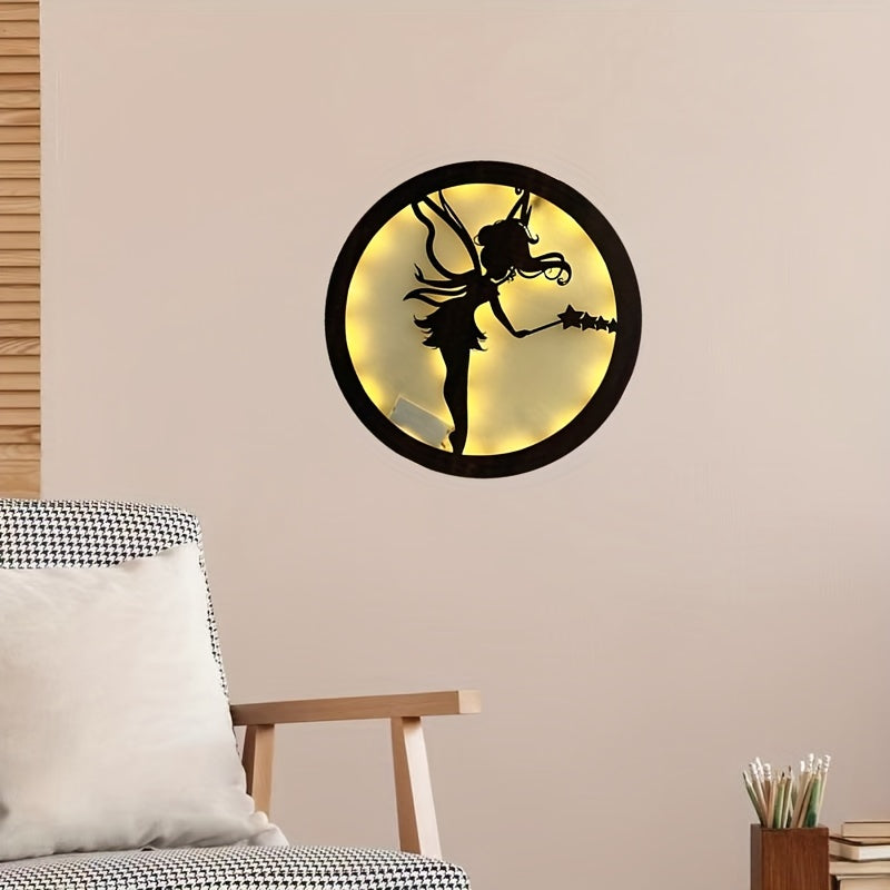 LED Light Carving Fairy Tale Shape Retro Wooden Hanging Sign