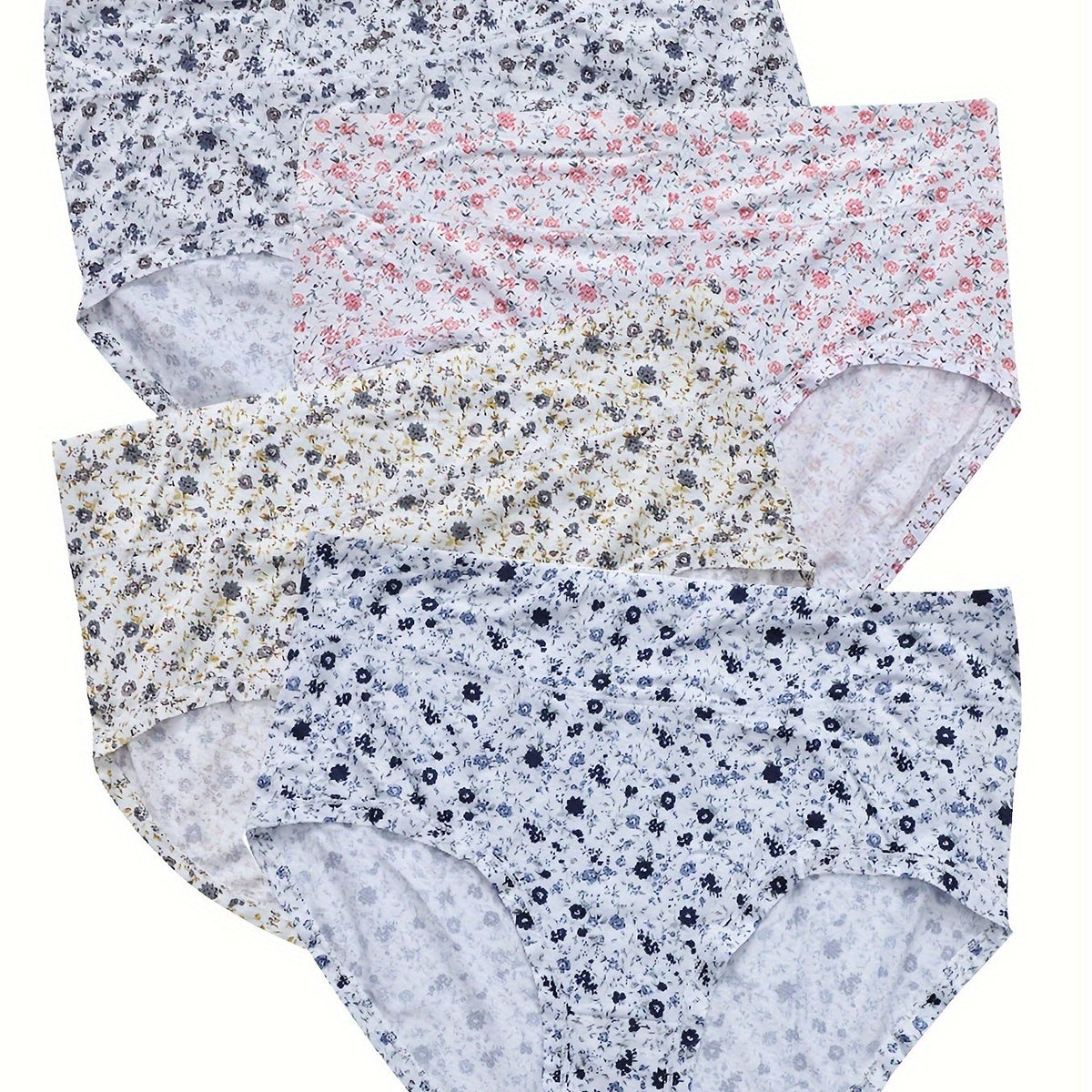 4 Pcs Women's Plus Ditsy Floral Print Comfort Briefs