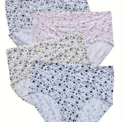 4 Pcs Women's Plus Ditsy Floral Print Comfort Briefs