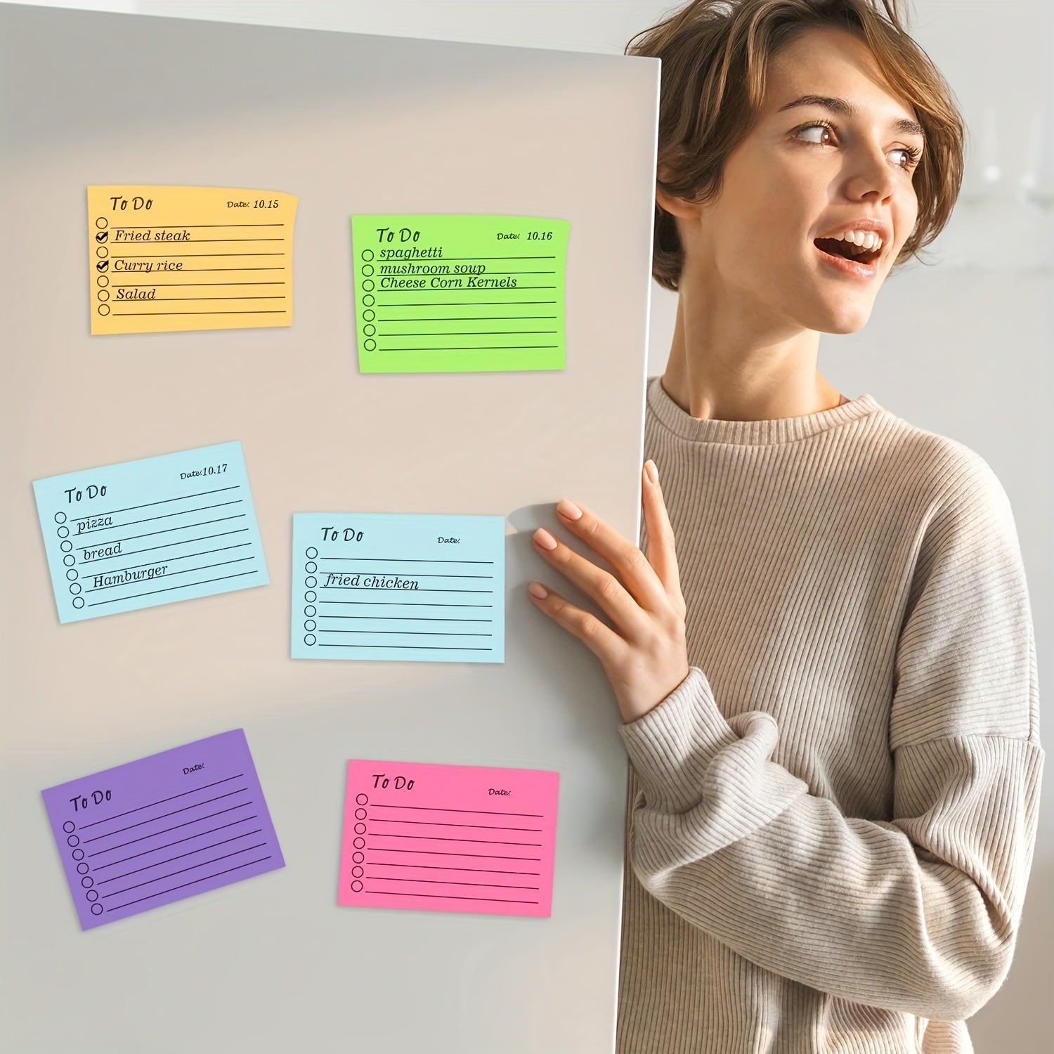 50pcs Fluorescent Sticky Notes Set, 450 Date Memo Pads, Office Stickers