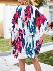 Colorblock Cover Up Shirt V Neck Half Sleeve Chiffon Blouse