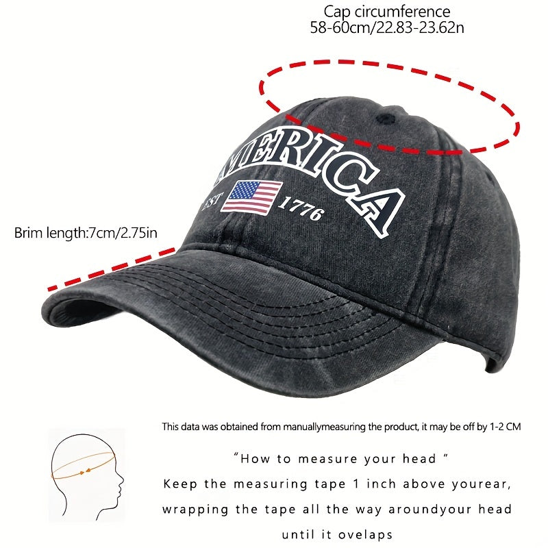 American Flag Baseball Cap Dark Gray Distressed Unisex Sun Hat