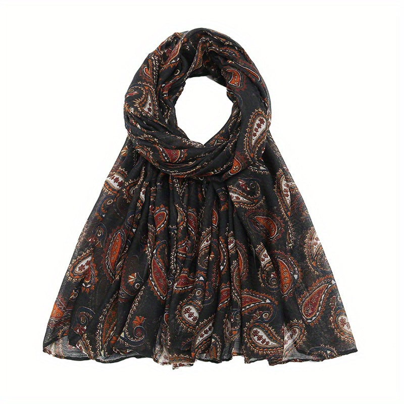 Paisley Print Voile Scarf Vintage Solid Shawl Windproof Head Wrap Women