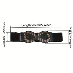 Vintage 8 Shaped Rivet Buckle Belt Elastic PU Leather Wide Belt