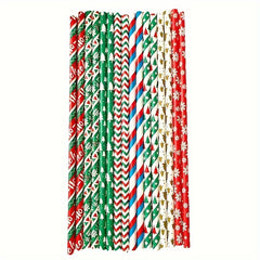 25pcs Mixed Christmas Paper Straws Santa Claus Xmas Party Decor Drink Straws