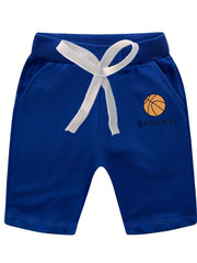 Boys Basketball Print Comfortable Drawstring Shorts For Summer