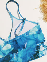 Water Ripples Print Drawstring Bikini Set Swimsuit Women's Swimwear