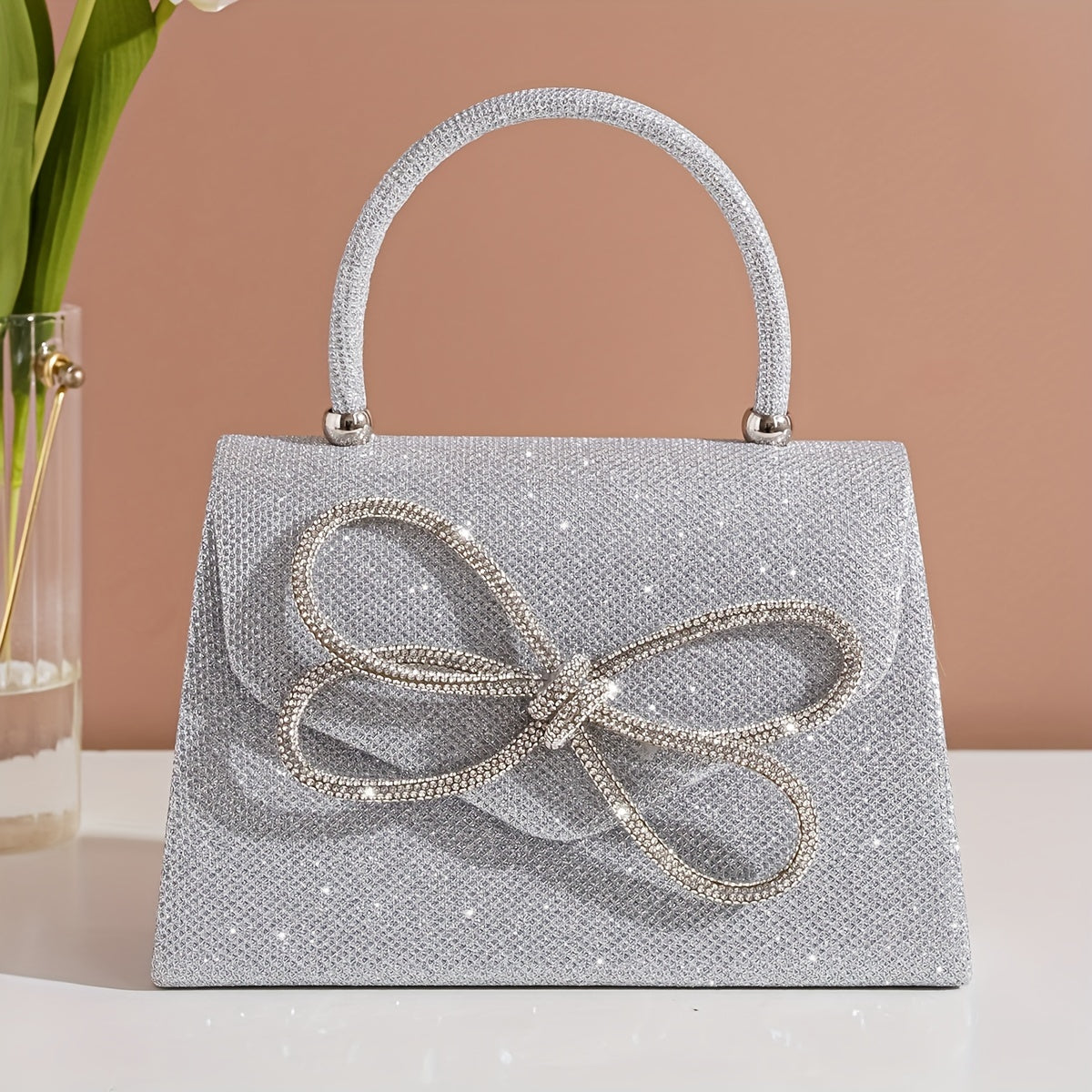 Glitter Bow Rhinestone Evening Bag Clutch Purse Chain Shoulder Wedding Party