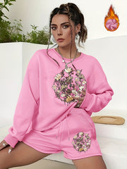  Floral Print Sweatshirt & Shorts 2 Piece Set