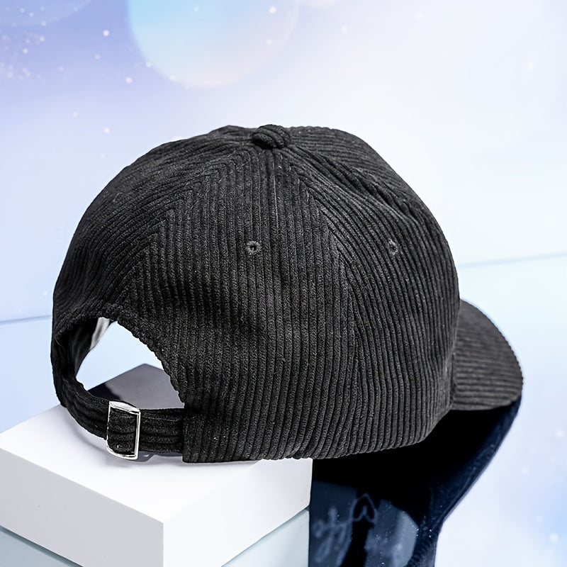 HAPPY Embroidery Corduroy Baseball Cap with Iron Ring