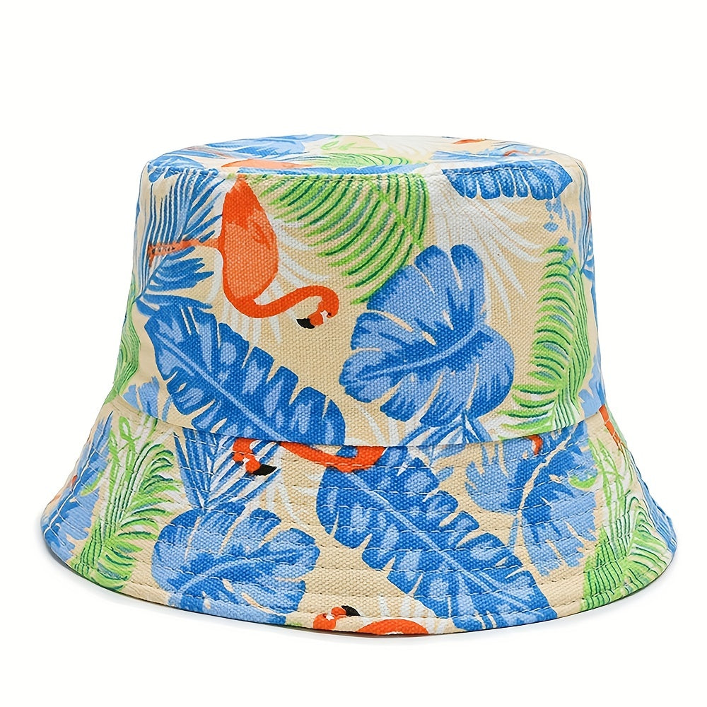 Flamingo Leaf Print Bucket Hat Lightweight Hawaii Fisherman Cap
