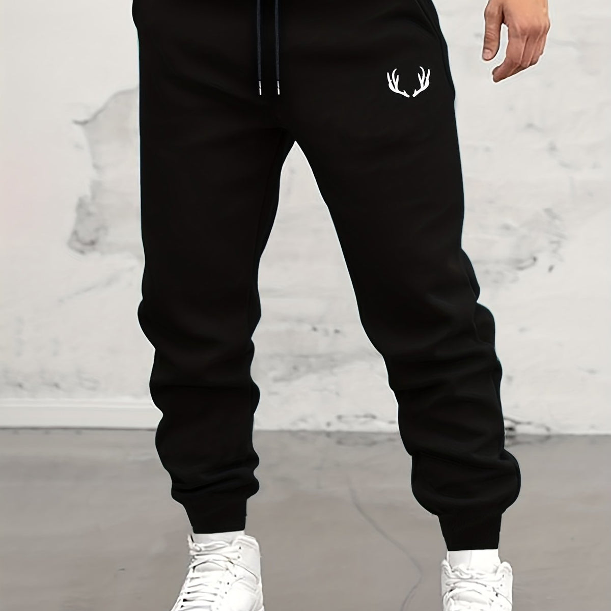 Antlers Tropical Island Print Drawstring Sweatpants Loose Fit Pants