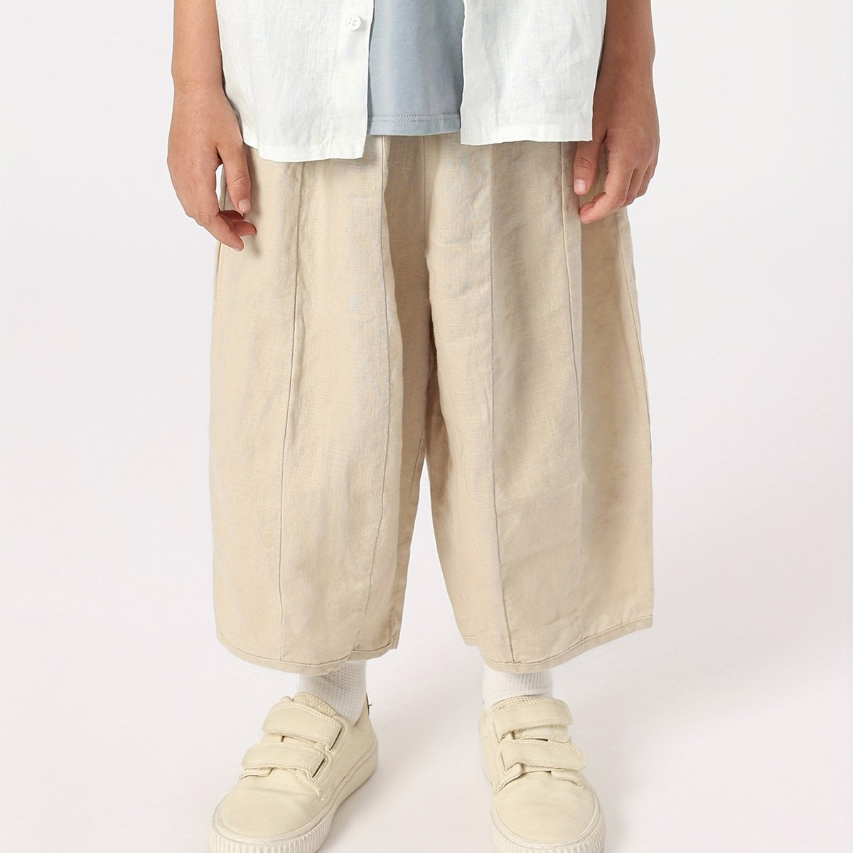 Kids Natural Linen Lantern Cropped Pants