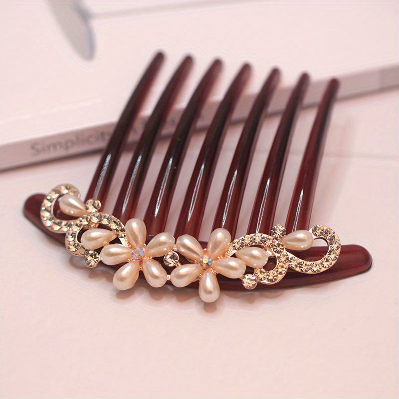 Vintage Faux Pearl Hair Comb Rhinestone Hair Comb Women's Classic Headwear