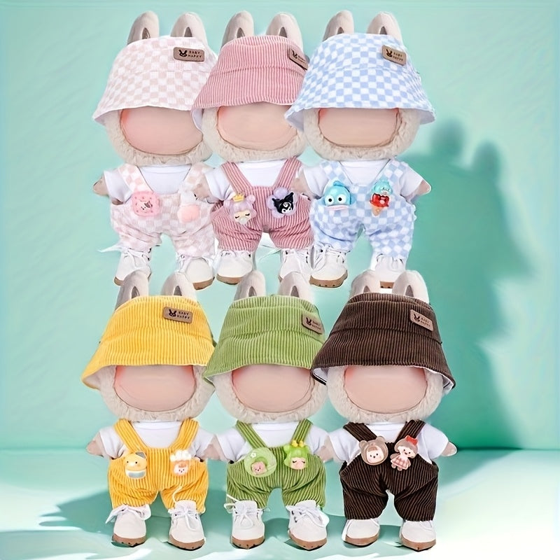 Bunny Doll Clothes Set Fisherman Hat Base Coat Suspender Pants