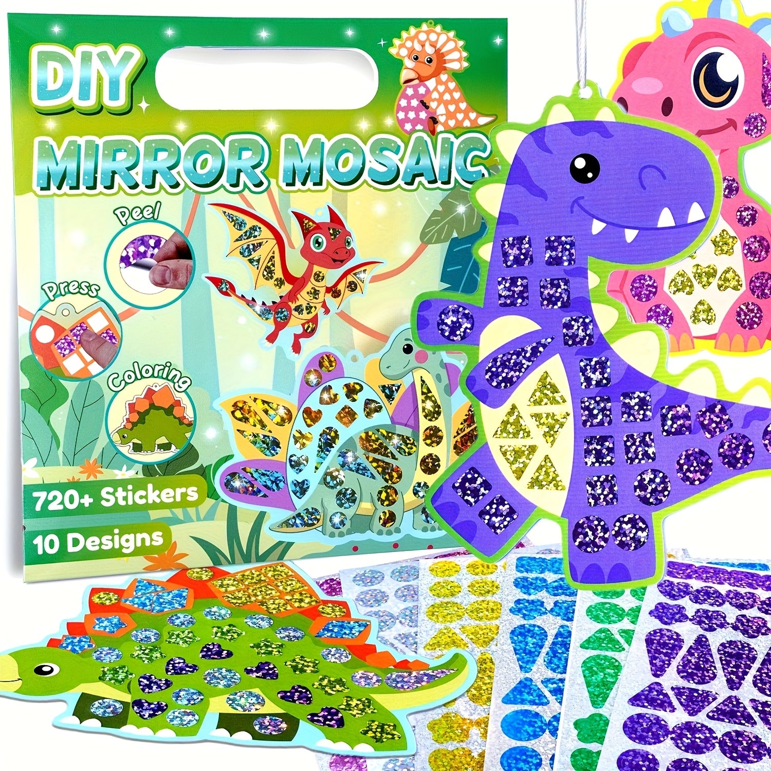 Dino Craft Set: Sticker Painting Mosaic Art & Bookmarks