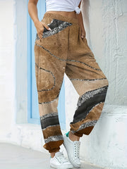  Marble Print High Rise Jogger Pants with Pockets