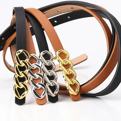 Thin Waist Belt Chain Buckle PU Leather Ladies Dress Strap Dress Decor Jean
