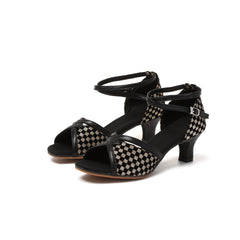 Women's Plaid Latin Dance Sandals with Medium Heels