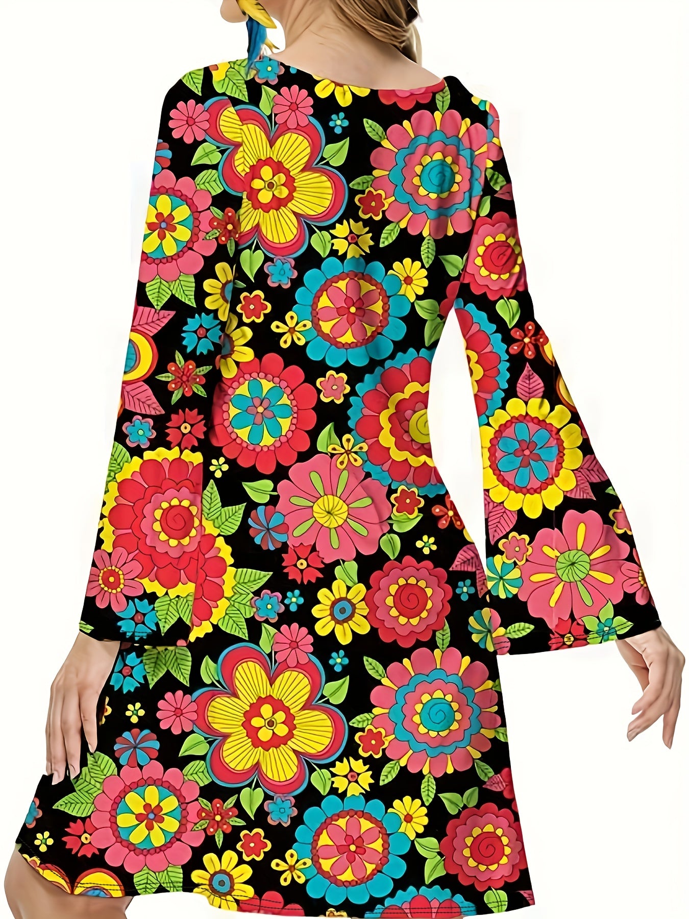  Retro Dress Women's Plus Floral Print Halloween Party Dress