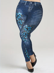  Butterfly & Denim Print High Rise Leggings