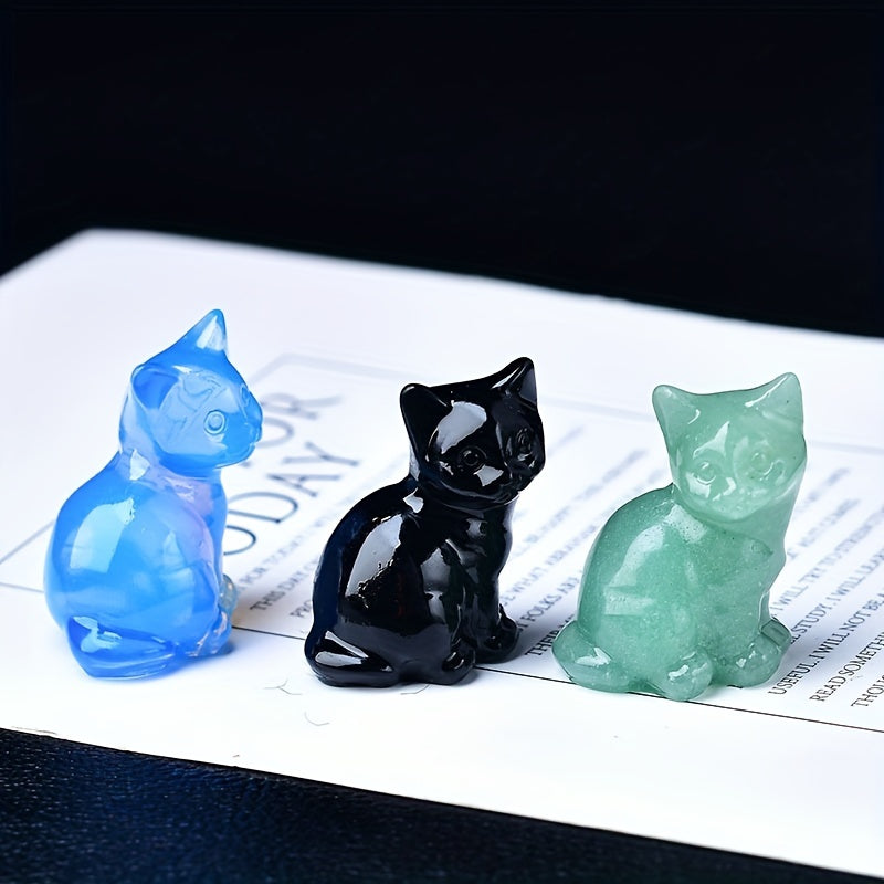 1pc Crystal Carved Cat Pocket Gift Healing Stone Moonsto