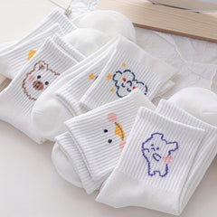 5 Pairs Cute Cartoon Print Socks Soft Mid Tube Women's Stockings