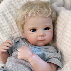 18" Adorable Boy Doll Full Body Vinyl Blonde Hair Realistic Reborn Doll