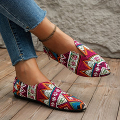 Women's Tribal Style Flats Slip On Canvas Shoes Lightweight Flat Shoes
