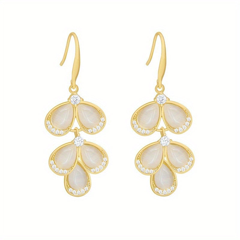 Opal Stone Petal Earrings Wedding Jewelry Accessories