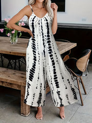  Tie Dye V Neck Jumpsuit Wide Leg