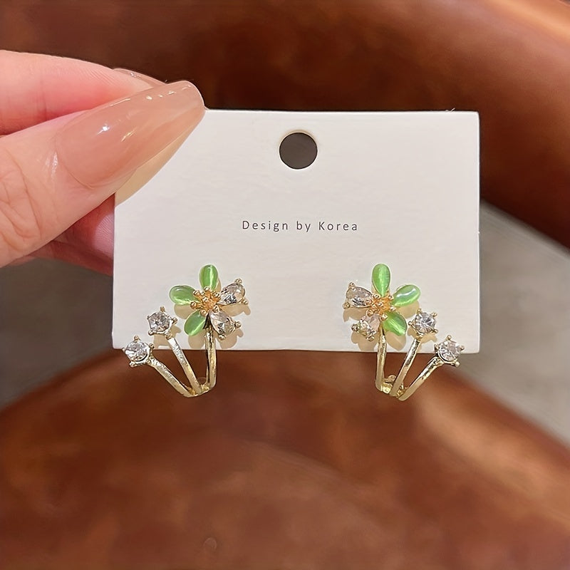Rhinestone Decor Stud Earrings Flower Design