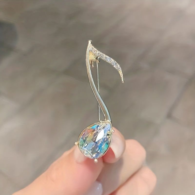 Musical Note Brooch with Zircon and Crystal