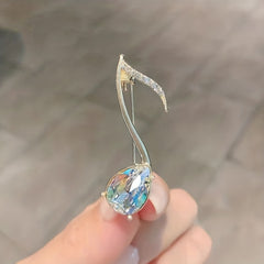 Musical Note Brooch with Zircon and Crystal
