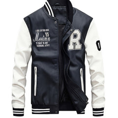 Men's Casual Zipper Baseball Collar PU Leather Jacket