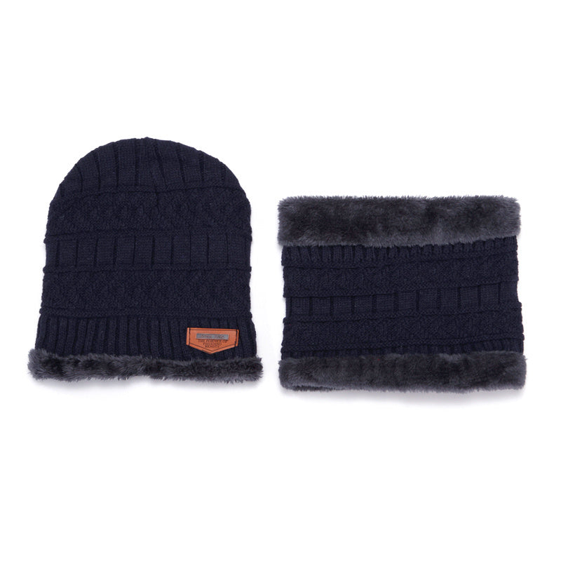 Men's Knitted Plush Beanie Hat Scarf Set