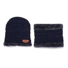 Men's Knitted Plush Beanie Hat Scarf Set