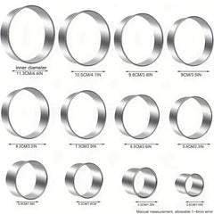 12pcs Steel Cake Mold Rings Round Cookie Cutters Baking Kitchen Tools